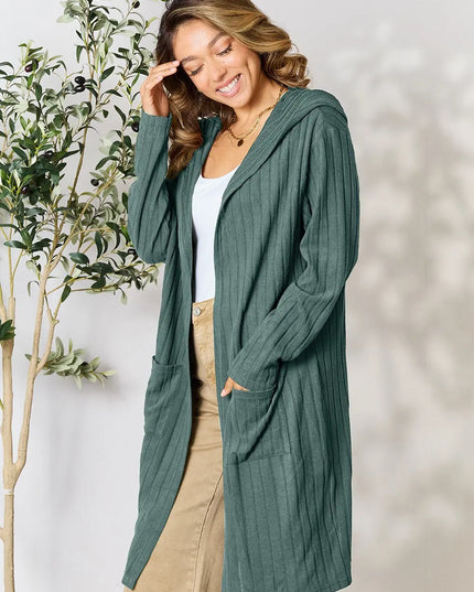 Basic Bae Full Size Hooded Sweater Cardigan - Sleekdenim.com