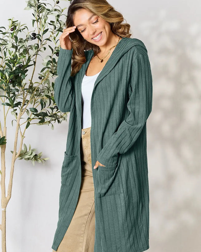 Basic Bae Full Size Hooded Sweater Cardigan - Sleekdenim.com