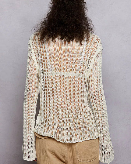 POL Openwork Round Neck Knit Cover Up - Sleekdenim.com