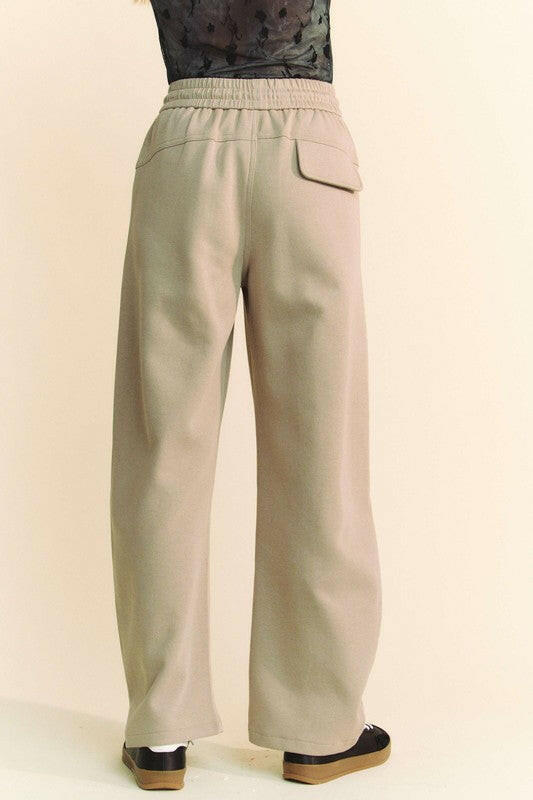 Davi & Dani Drawstring Wide Leg Sweatpants Khaki