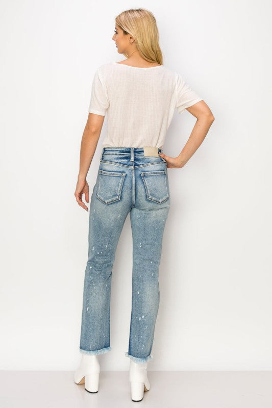 AT1050STM High Rise Distressed Straight Jeans - Sleekdenim.com