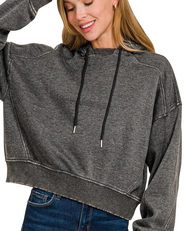 Zenana Acid Wash Fleece Hoodie - Sleekdenim.com