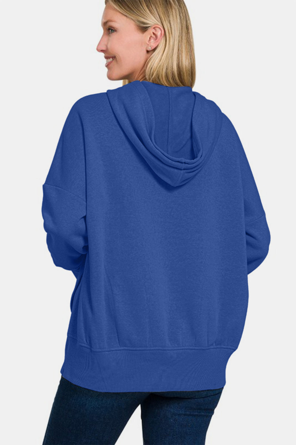 Zenana Half Snap Long Sleeve Hoodie with Kangaroo Pocket - Sleekdenim.com