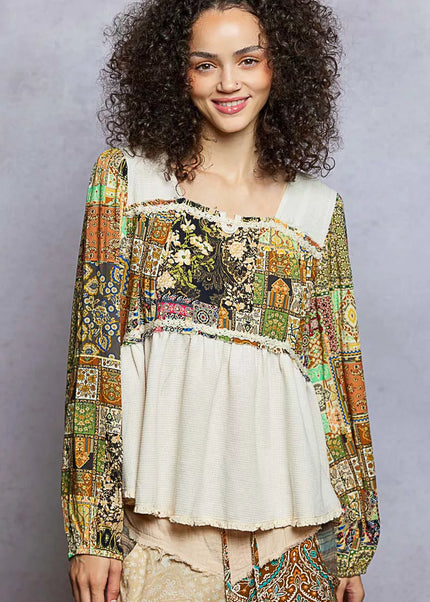 POL Balloon Sleeve Peplum Blouse with Trim Detail - Sleekdenim.com