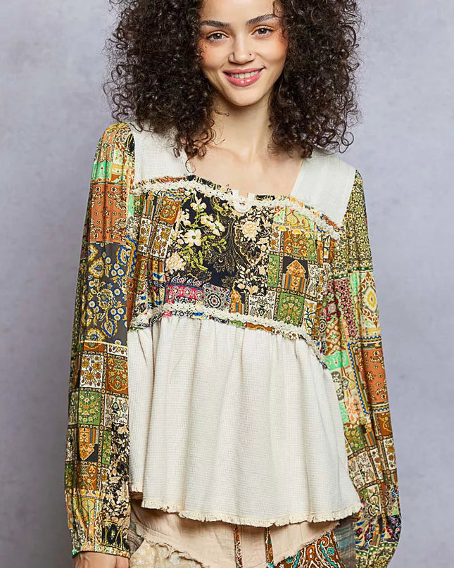 POL Balloon Sleeve Peplum Blouse with Trim Detail - Sleekdenim.com