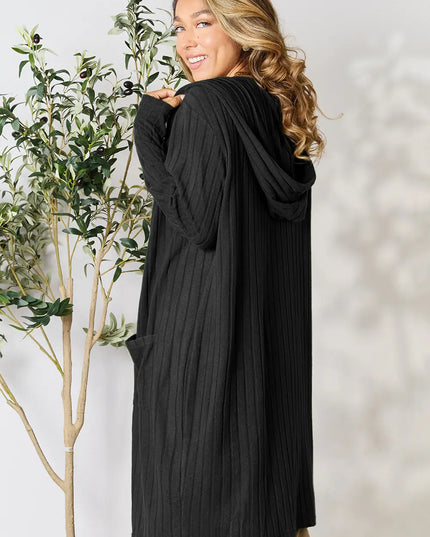 Basic Bae Full Size Hooded Sweater Cardigan - Sleekdenim.com