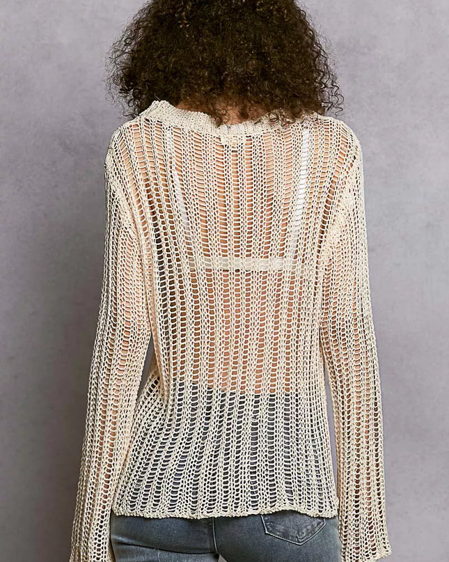 POL Openwork Round Neck Knit Cover Up - Sleekdenim.com