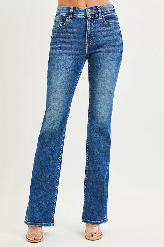 RISEN High Rise Bootcut Jeans With Distressed Details - Sleekdenim.com