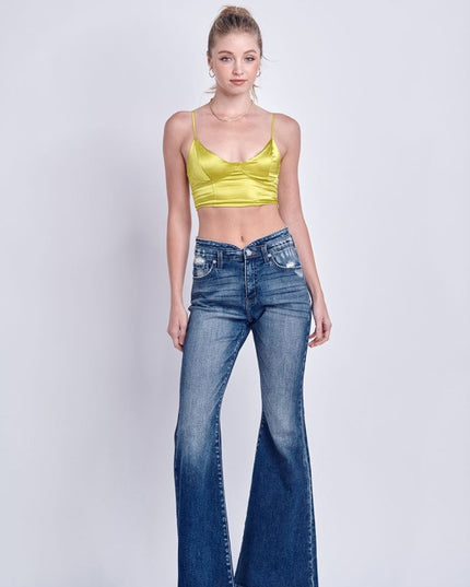AT1027FLD High Rise Stretch Flare Jeans - Sleekdenim.com