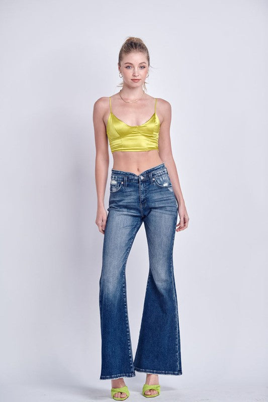 AT1027FLD High Rise Stretch Flare Jeans - Sleekdenim.com