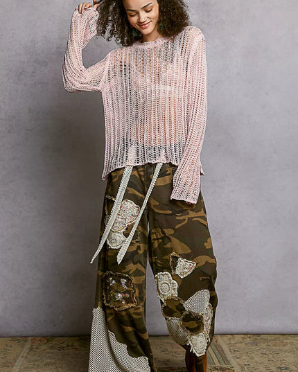 POL Openwork Round Neck Knit Cover Up - Sleekdenim.com