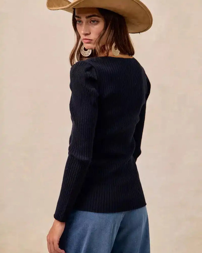 BiBi Ribbed Contrast Front Tied Top with Shrried - Sleekdenim.com