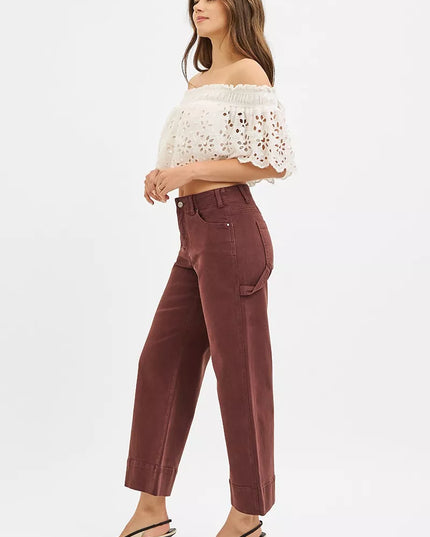 RISEN Tummy Control High Rise Crop Wide No Waist Band Pants - Sleekdenim.com