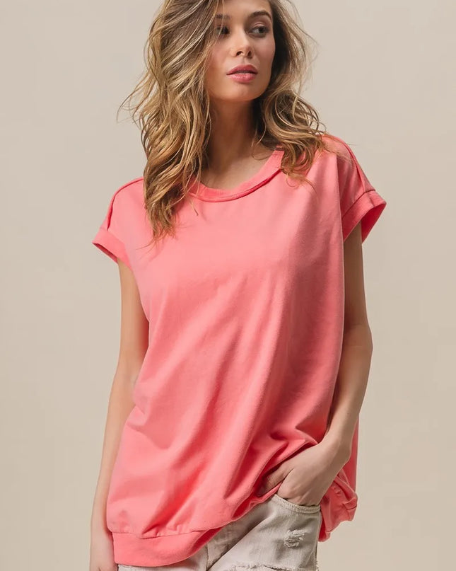BiBi French Terry Drop Shoulder Basic Top - Sleekdenim.com