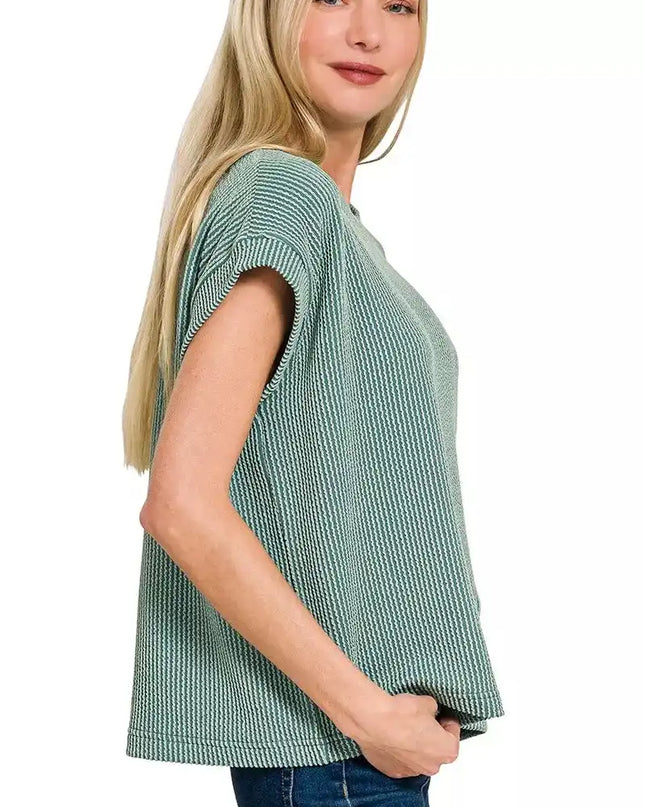 Zenana Raised Rib Cap Sleeve Top & Shorts Set - Sleekdenim.com