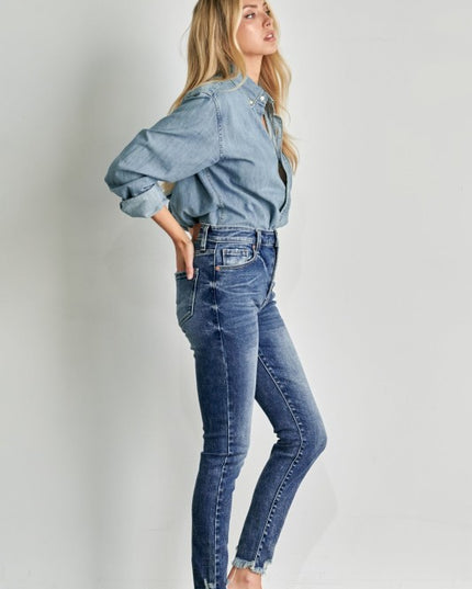 AT1068SKM HIGH RISE BUTTON SKINNY - Sleekdenim.com