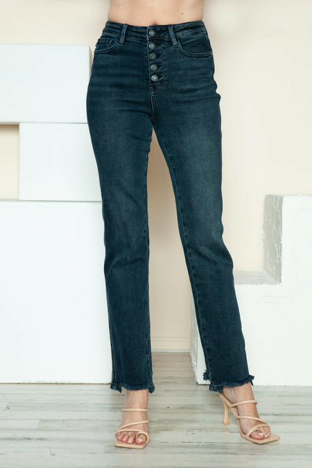 Judy Blue Full Size Button Fly Hem Destroy Straight Jeans | Sleekdenim.com