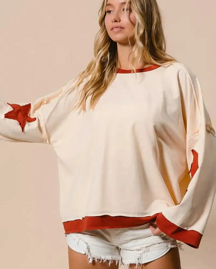 BiBi French Terry Top With Patch Detail Sweatshirt - Sleekdenim.com