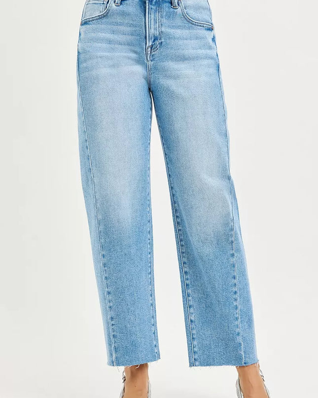 RISEN Full Size Slouchy Cropped Barrel Jeans with Curved Side Seam Plus Size - Sleekdenim.com
