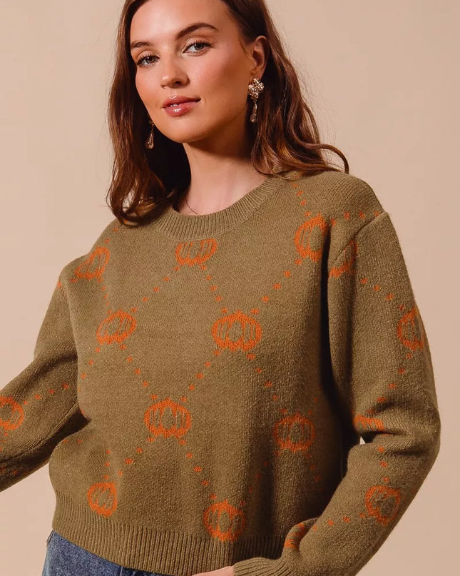 SO ME Pumpkin Rhombus Halloween Thanksgiving Sweater - Sleekdenim.com