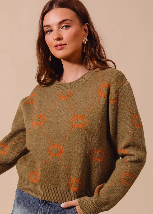 SO ME Pumpkin Rhombus Halloween Thanksgiving Sweater - Sleekdenim.com