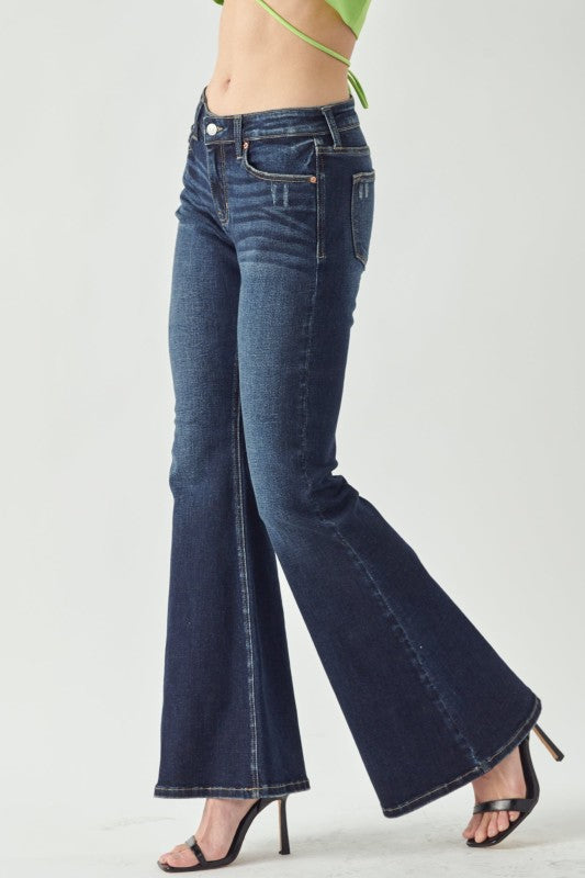 AT1054FLD Mid Rise Stretch Super Flare Jeans - Sleekdenim.com