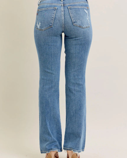 Judy Blue Full Size Mid Rise Wash Destroy Hem Bootcut Jeans Plus Size - Sleekdenim.com