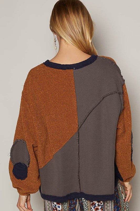 POL Color Block Half Zip Dropped Shoulder Sweatshirt | Sleekdenim.com