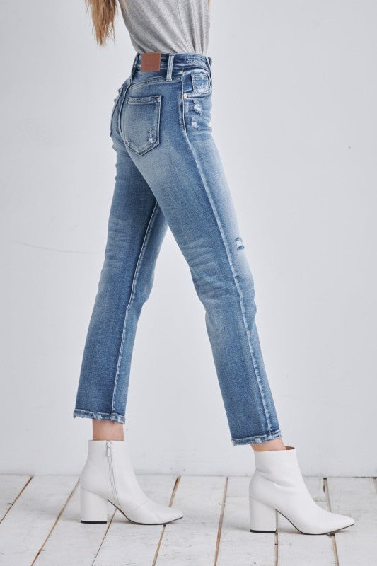 AT1088STM High Rise Stretch Ankle Straight Jeans - Sleekdenim.com