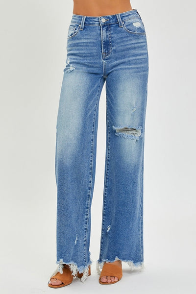 RISEN Full Size High Rise Frayed Hem Wide Leg Jeans | Sleekdenim.com