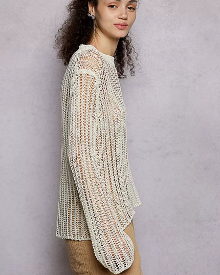 POL Openwork Round Neck Knit Cover Up - Sleekdenim.com