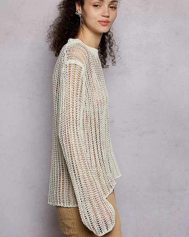 POL Openwork Round Neck Knit Cover Up - Sleekdenim.com