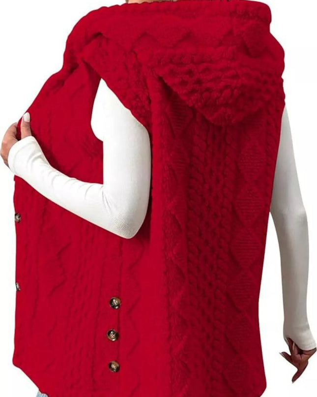 Hooded Button-Up Sherpa Vest Coat - Sleekdenim.com