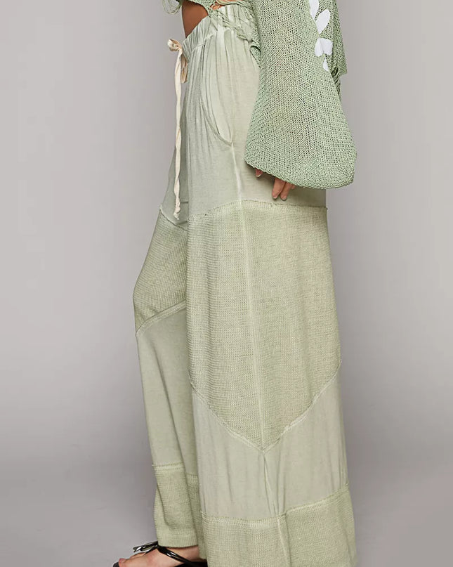 POL Elastic Waistband Wide Leg Pants with Drawstring - Sleekdenim.com