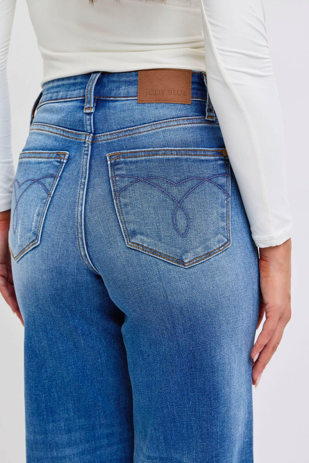 Judy Blue Full Size Distressed High Waist Wide Leg Jeans | Sleek Denim Boutique | Sleekdenim.com