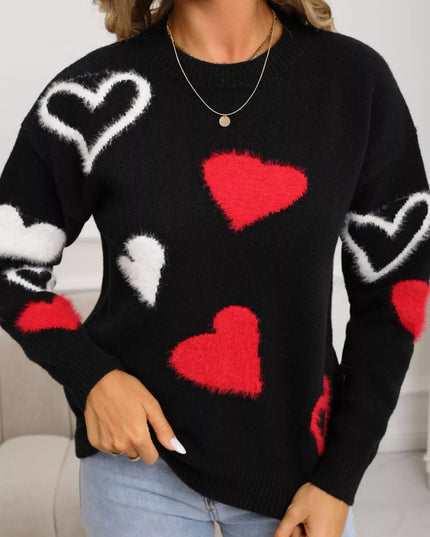 Valentine's Day Heart Pattern Knit Sweater - Sleekdenim.com