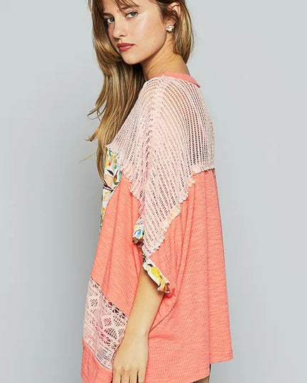 POL Hollow Out Floral Half Sleeve Knit Top - Sleekdenim.com