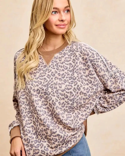 BiBi Leopard Printed French Terry Sweatshirt - Sleekdenim.com