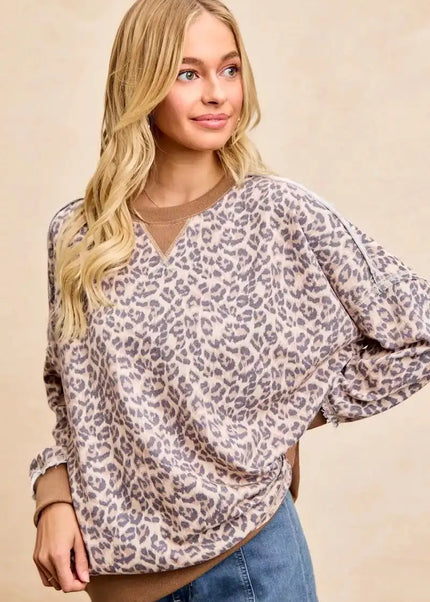 BiBi Leopard Printed French Terry Sweatshirt - Sleekdenim.com
