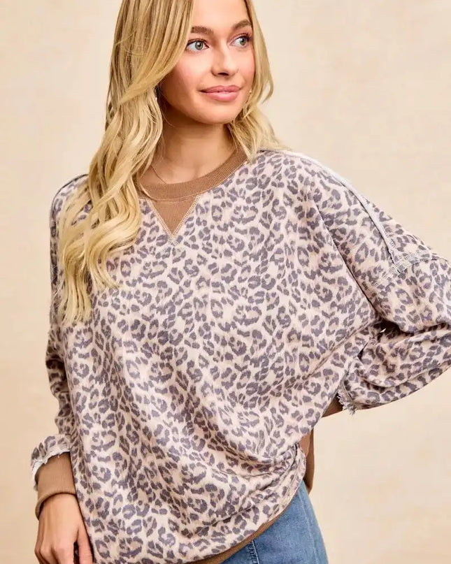 BiBi Leopard Printed French Terry Sweatshirt - Sleekdenim.com