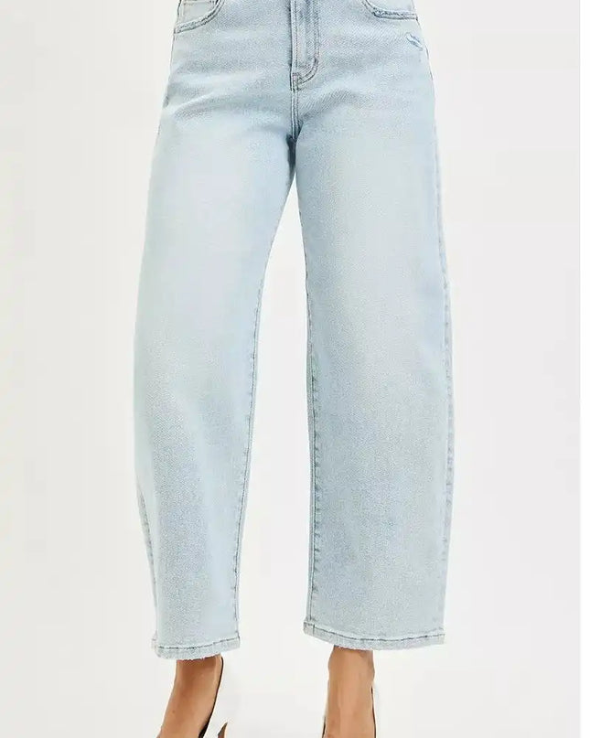 RISEN High Rise Crop Barrel Jeans - Sleekdenim.com