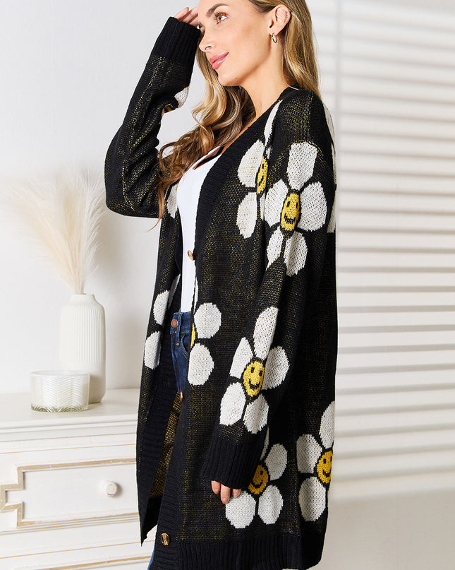 Perfee Floral Button Down Longline Cardigan - Sleekdenim.com
