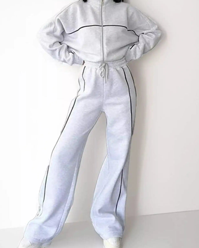 Full Size Zip Up Long Sleeve Top and Pants Set Plus Size - Sleekdenim.com