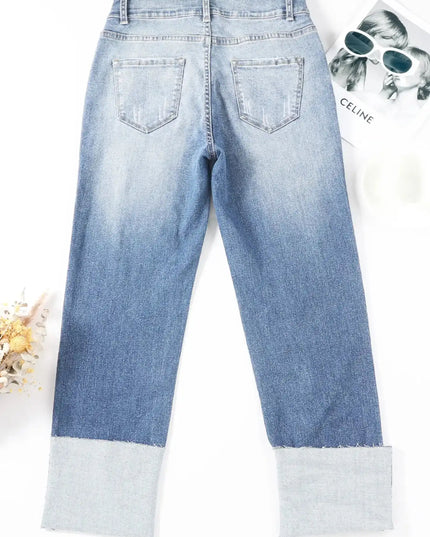 High Waist Distressed Straight Leg Jeans - Sleekdenim.com
