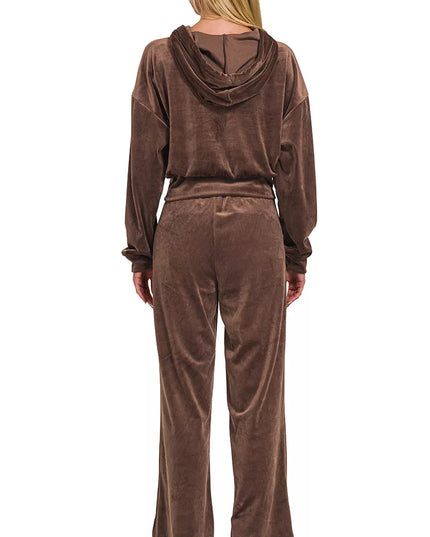 Zenana Velvet Zip Up Hoodie and Pants Set - Sleekdenim.com