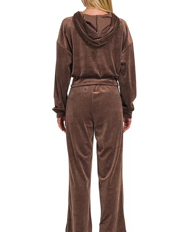 Zenana Velvet Zip Up Hoodie and Pants Set - Sleekdenim.com