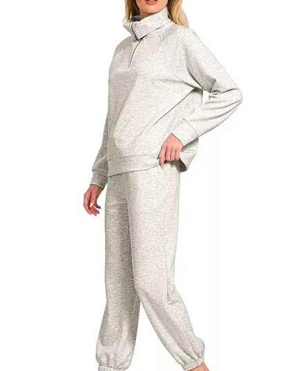 Zenana Scuba Half Zip Sweatshirts and Joggers Set - Sleekdenim.com