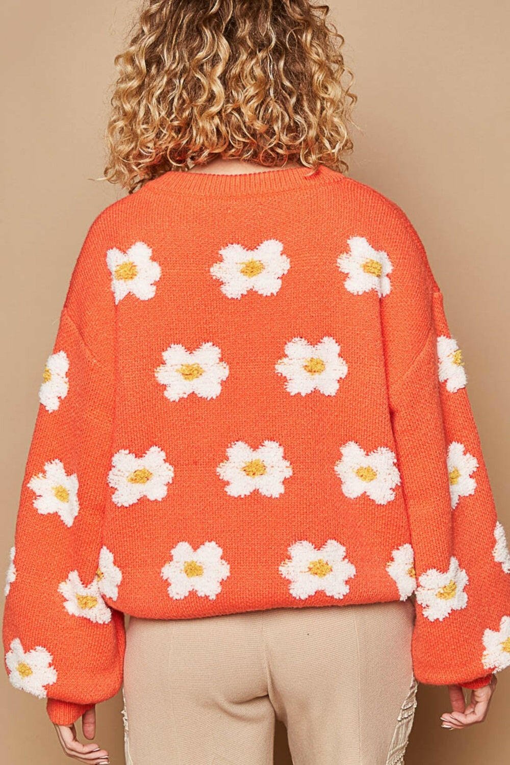 POL Daisy Pattern Drop Shoulder Sweater | Sleekdenim.com