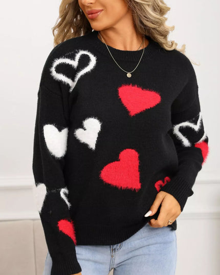 Valentine's Day Heart Pattern Knit Sweater - Sleekdenim.com