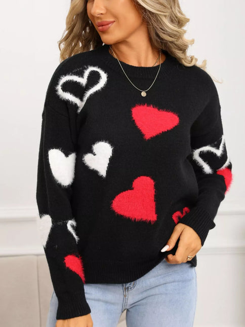 Valentine's Day Heart Pattern Knit Sweater - Sleekdenim.com